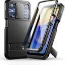 SURITCH for Samsung Galaxy A15 Case with Magnetic Camera Slide Cover & Adjustable Kickstand & Screen Protector, Rugged Full-Body Shockproof Dual-Layer Protective Cover for Samsung A15 6.5 Inch-Black