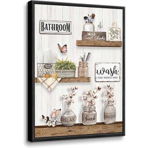 Framed Farmhouse Bathroom Wall Art Rustic Cotton Flower Bathroom Pictures Wall Decor Vintage Relax Soak Unwind Sign Painting Country Flower Bath Canvas Prints For Washroom Home Painting 24x16 Inch