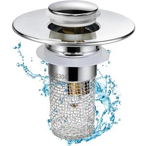 Universal Bathroom Sink Stopper & Hair Catcher, Stainless Steel Drain Filter Strainer, Anti-Clog Pop Up Drain Stopper for US Standard Bathroom Sinks (1PC)
