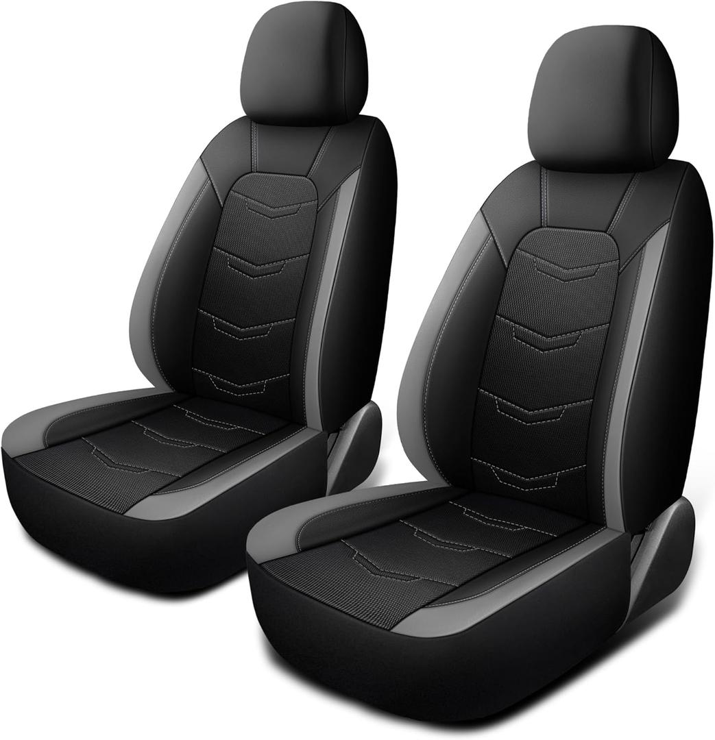 HChengkikz Car Seat Cover, Sport and Breathable Seat Covers, Anti-Slip Universal Fit Automotive for Cars Sedan SUV and Truck (2 Pieces, Front Seat, Black+Grey)