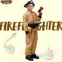 Spooktacular Creations Halloween Firefighter Costume for Kids, Brown Firefighter Roleplay Accessories for Toddler Party (S)