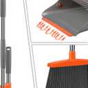 Ivandar Broom and Dustpan Set for Home, Broom and Dustpan Combo for Office, Long Handle Broom with Upright Standing Dust pan,Indoor&Outdoor Sweeping (Gray&Orange)