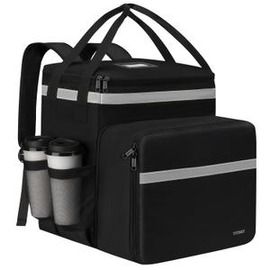 Ytonet Food Delivery Backpack with 7 Cup Holders, XX-Large Expandable Delivery Bag for Hot/Cold Food with Reflective Strip, Insulated Grocery Backpack Fits for Bike, Uber Eats, Grubhub, Doordash, Grey