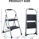 2 Step Ladder for Kitchen Step Stool, Lightweight Folding Step Stool with Curved Safety Handrail, Auto-Lock Mechanism & Non-Slip Wide Pedals, Slim&Foldable for Home Indoor（Sliver）
