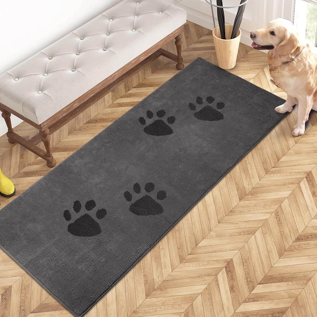 PURRUGS Dirt Trapping Door Mat 24" x 59", Non Skid/Slip Machine Washable Microfiber Entrance Rug, Shoes Scraper, Dog Doormat, Super Absorbent Floor Mat for Muddy Wet Shoes and Paws, Grey