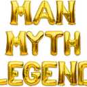 PartyForever Gold MAN MYTH LEGEND Foil Balloons Banner for Retirement Party, Father's Day or Dad's Birthday Party Decorations