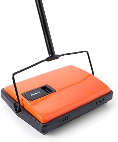 CLEANHOME Manual Carpet Sweeper for Pet Hair - Dual Brush Floor Sweeper, Lightweight Push Broom for Classroom/Rugs, Non-Electric Lint & Crumb Cleaner, Easy-Dump Dustbin, No Batteries Needed