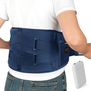 Comfytemp Cordless Heating Pad with Massager for Back, Portable Lower Back Massager FSA Eligible HSA Rechargeable Wireless Electric, Birthday Gifts for Women Men Mom Dad Seniors 3 Heat 30Auto-Off Blue