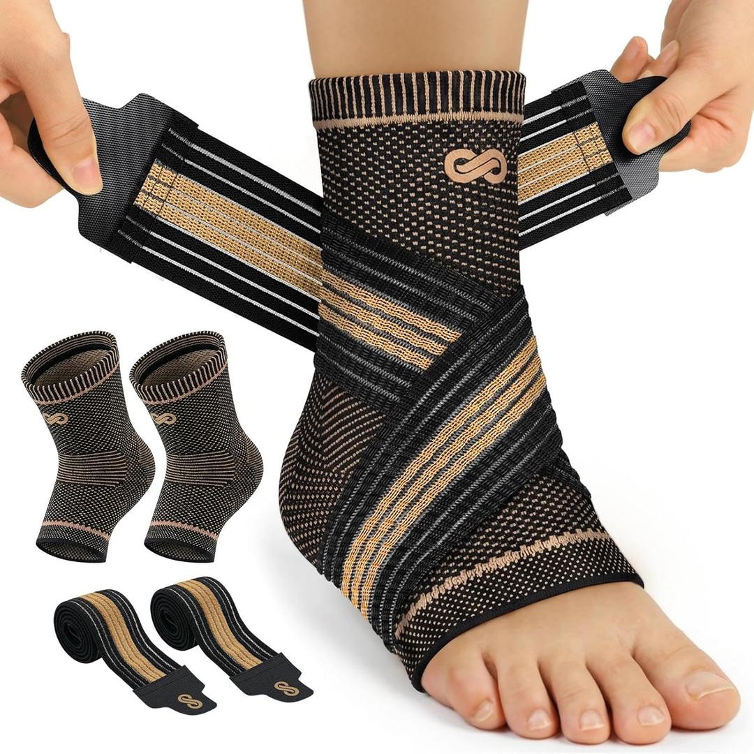 PAPLUS Ankle Brace for Women & Men, Copper Infused Compression Sleeve for Plantar Fasciitis Relief, Achilles Tendonitis Brace with Ankle Support for Sprained, Foot Pain, Sports Recovery (Medium)