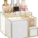 Coralhouse Tempered Glass Face Towel Holder with 3 Drawers, Bathroom Vanity Organizer for Disposable Face Towels, Cotton Pads, Swabs and Skincare Tools