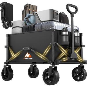 Collapsible Wagon with Wheels, Portable Wagons Carts Foldable, Folding Wagon Cart for Groceries, Sports Garden Shopping Utility Wagon (120L, Black)