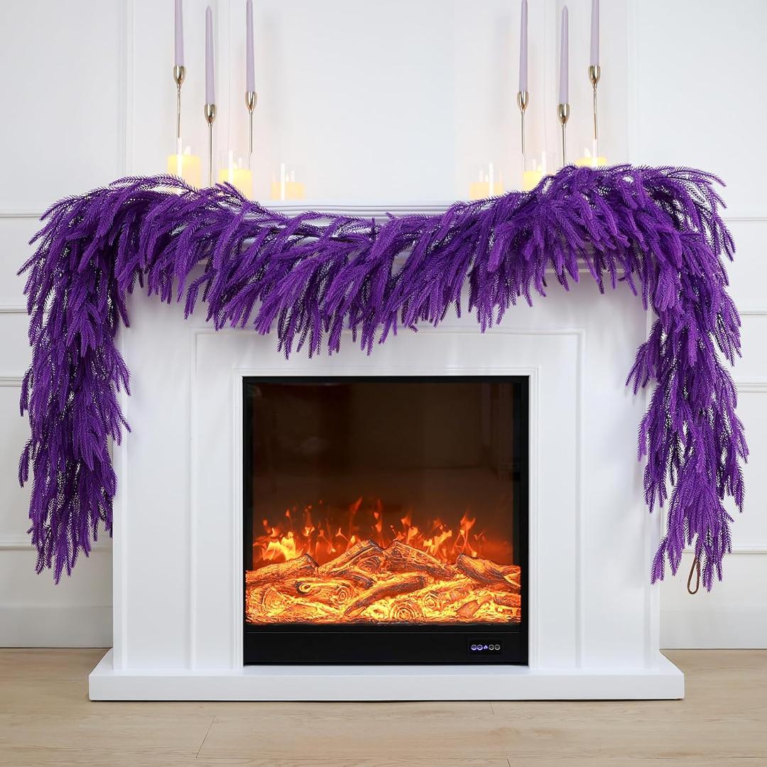 N&T NIETING Christmas Garland Norfolk Pine Garland Real Touch Artificial Christmas Purple Xmas Garland for Mantle, Table Holiday Fireplace Staircase Indoor Outdoor Christmas Decorations (9 FT)