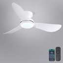 Kviflon 46 Inch Ceiling Fans with Lights, Small Flush Mount Ceiling Fan, Remote/APP Control, 3 Reversible Curved Blades, 6 Speeds, 3 CCT Dimmable Lights for Bedroom, White