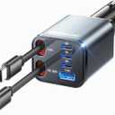 SUPERONE Retractable Car Charger, [Ultra-Compact] 6-Port Car Charger USB C, iPhone Car Chargers Fast Charging with Dual USB C Cables, RV Power Adapter for iPhone 17/16/15/14/13/12 Series