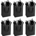 Black Gift Bags With Handles and Tissue Paper 6 Pcs, 8x5x10 Inch Sturdy Kraft Paper Gift Bags, Bulk for Wedding, Party, Birthday, Business and Shopping, Medium Size