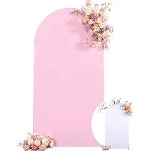 Wedding Arch Backdrop Cover, 6.6FT White Pink Arch Cover Stretchy Backdrops, Double-Sided Arch Stand Covers for Wedding Ceremony, Baby Shower, Birthday Party Decoration