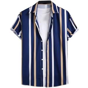 OYOANGLE Men's Color Block Striped Print Short Sleeve Button Up Casual Shirt L