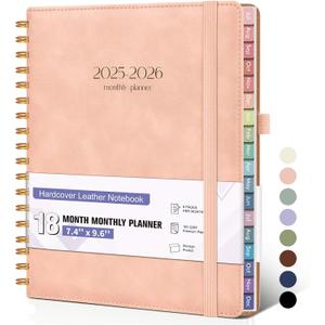 Monthly Planner 2026, 12 Months Hardcover Calendar Planner from January 2026 - December 2026, 7.4'' x 9.6'' Monthly Planner with Tabs, Spiral Daily Planner Perfect for Office School Teacher Student, Pink