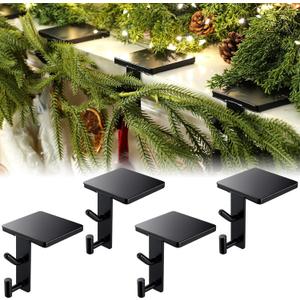2 in 1 Fireplace Garland and Stocking Hangers for Mantel Heavy Duty Christmas Stocking Holders for Mantle Metal Garland Hooks Xmas Holiday Decoration(4 Pack,Black)