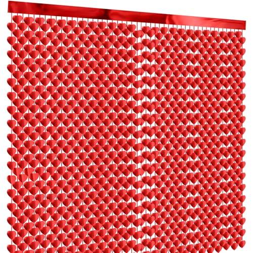 Tingjoo 2 Pack Red Heart Curtains Valentines Day Decorations 3.3x6.6ft, Tinsel Foil Fringe Curtains Backdrop for Valentine's Birthday Bachelorette Party Farewell Wedding Photo Shoot Props