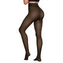 X-CHENG Fleece Lined Tights Sheer Women - Fake Translucent Warm Pantyhose Leggings Sheer Thick Tights for Winter Black XS