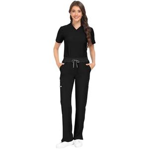 COMENII Scrubs for Women Set, V-Neck Top & Straight Leg Pants with 11 Pockets, Stretch Comfortable Womens Scrub Sets XS