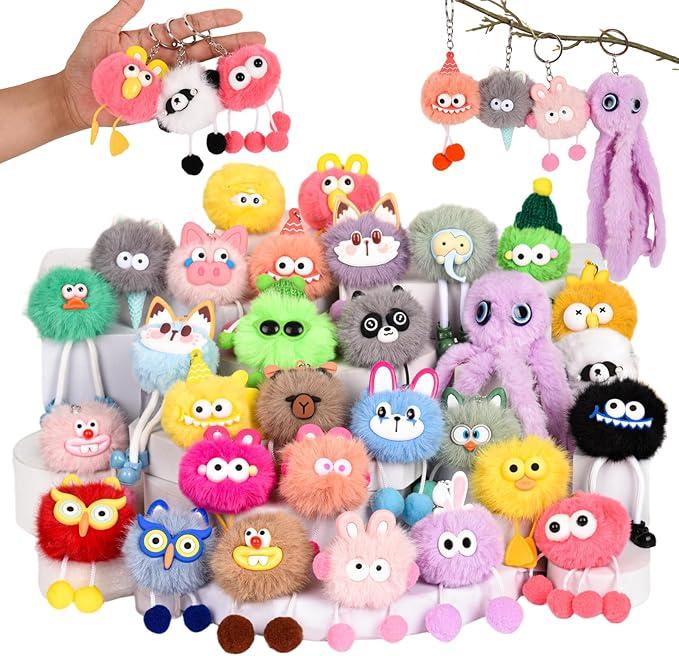 LiYiQ 30 Pcs Cute Plush Keychains Kawaii Keychain Bulk for Birthday Goodie Bags Pinata Toys Classroom Prizes Party Favors