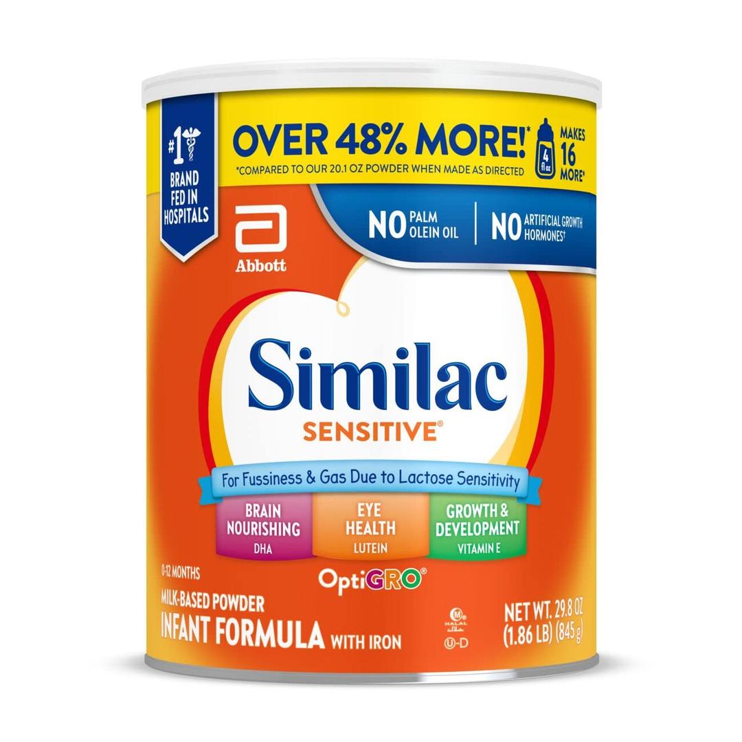 Similac Sensitive Infant Formula, for Fussiness & Gas Due to Lactose Sensitivity, Baby Formula Powder, 29.8-oz Value Can (29.8 Ounce (Pack of 1))