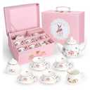 Porcelain Tea Set for Girls, Tea Party Set for Little Girls, Kids Tea Set Kitchen Pretend Play, Princess Tea Time Playset with Teapot Cups Carry Case, Toddler Girl Toys Birthday Gifts Age 3+