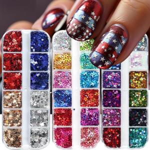 3 Box Star Nail Glitters Sequins Iirdescent Hographic Colorful 3D Flakes Gradirnt Nail Glitter Design Independence Day Shiny Glitter Powder Manicure for Women Nail Art DIY Decorations Charms (color01)