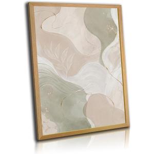 Abstract Wall Art Framed Canvas Wall Art Neutral Beige Canvas Print Modern Poster Picture Minimalist Wall Decor Artwork Sage Green Abstract Painting for Living Room Bedroom Office 24 x 16 Inch