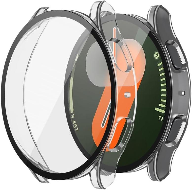 Misxi 2-Pack Hard PC Screen Protector Case for Samsung Galaxy Watch 7 40mm, Anti-Slip Ultra-Thin Scratch Resistant Cover with Tempered Glass for Galaxy Watch7, Transparent