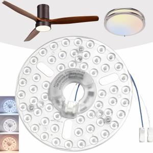 6.3" Ceiling Fan LED Light Engine Replacement Upgrade Retrofit Kit 2200LM Bright 3CCT 3000K 4000K 6000K Daylight Dimmable 120V 24W PCB, Magnetic Easy Install in 5min (cover or globe NOT included)