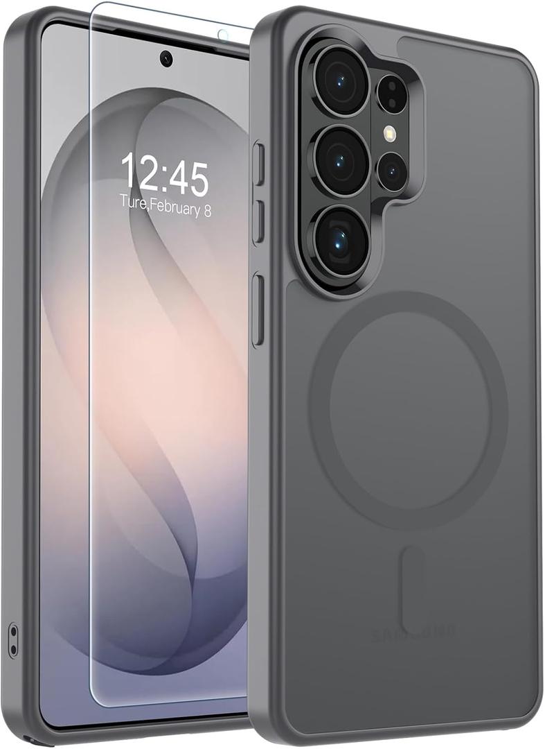 SUPFINE Magnetic for Samsung Galaxy S26 Ultra Case with Screen Protector, (Built-in Magnets) (Military Grade Drop Protection) Slim Translucent Shockproof Phone Case,Titanium Gray