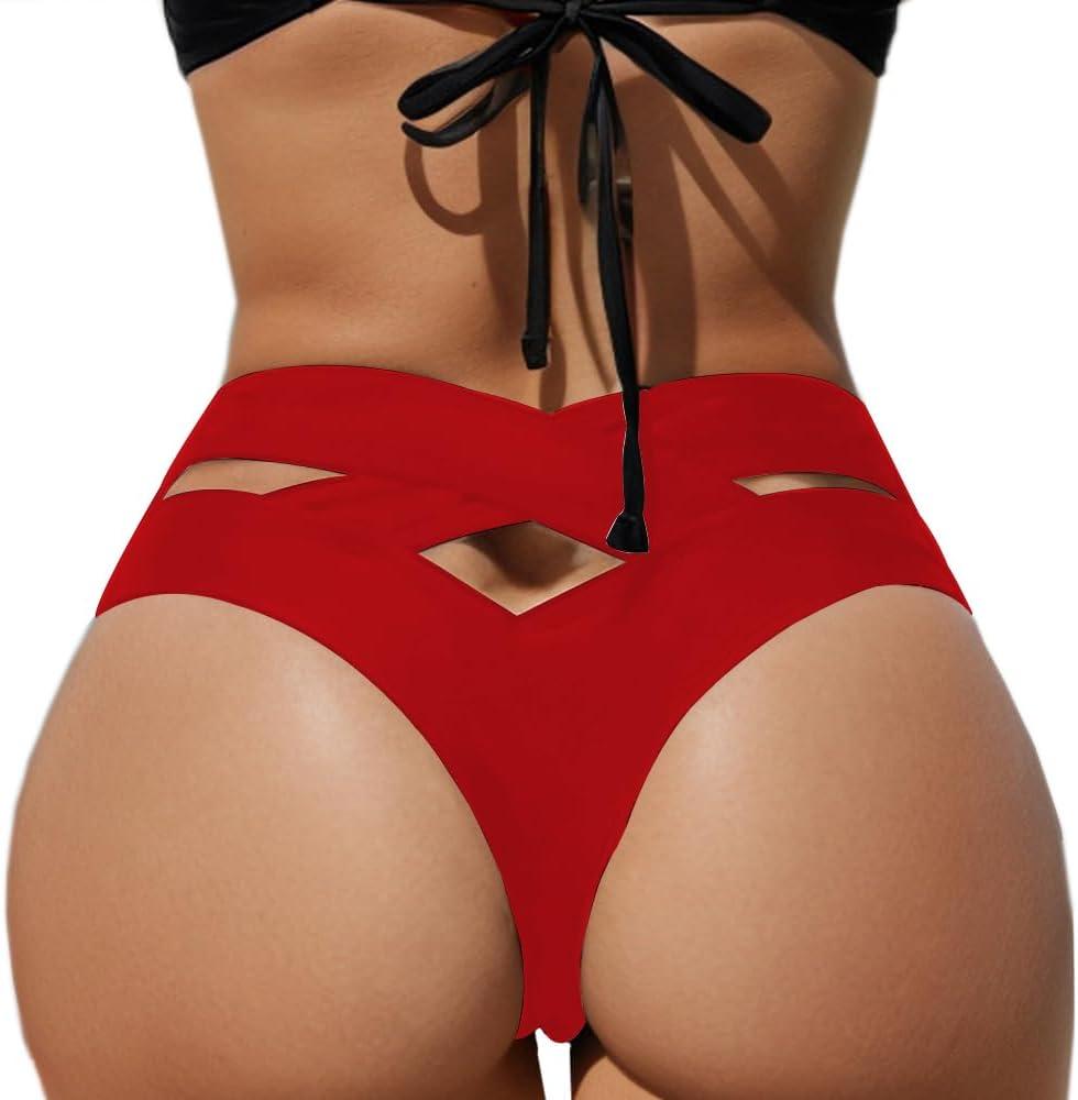 HYTENSUN Women's Cheeky V Cut Back High Waisted Bikini Bottom Cross Criss Swimsuit Bottoms (X-Large, 870 Red) HYTENSUN Women's Cheeky V Cut Back High Waisted Bikini Bottom Cross Criss Swimsuit Bottoms (X-Large, 870 Red)