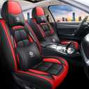 BGYFDU07 Seat Cover 5-Seater Full Set, Universal Type, Suitable for Most Cars, Cars, SUVs, Trucks, Pickup Trucks, Airbags Compatible with Synthetic Leather Car Seat Cushion Protectors (Black-Red)