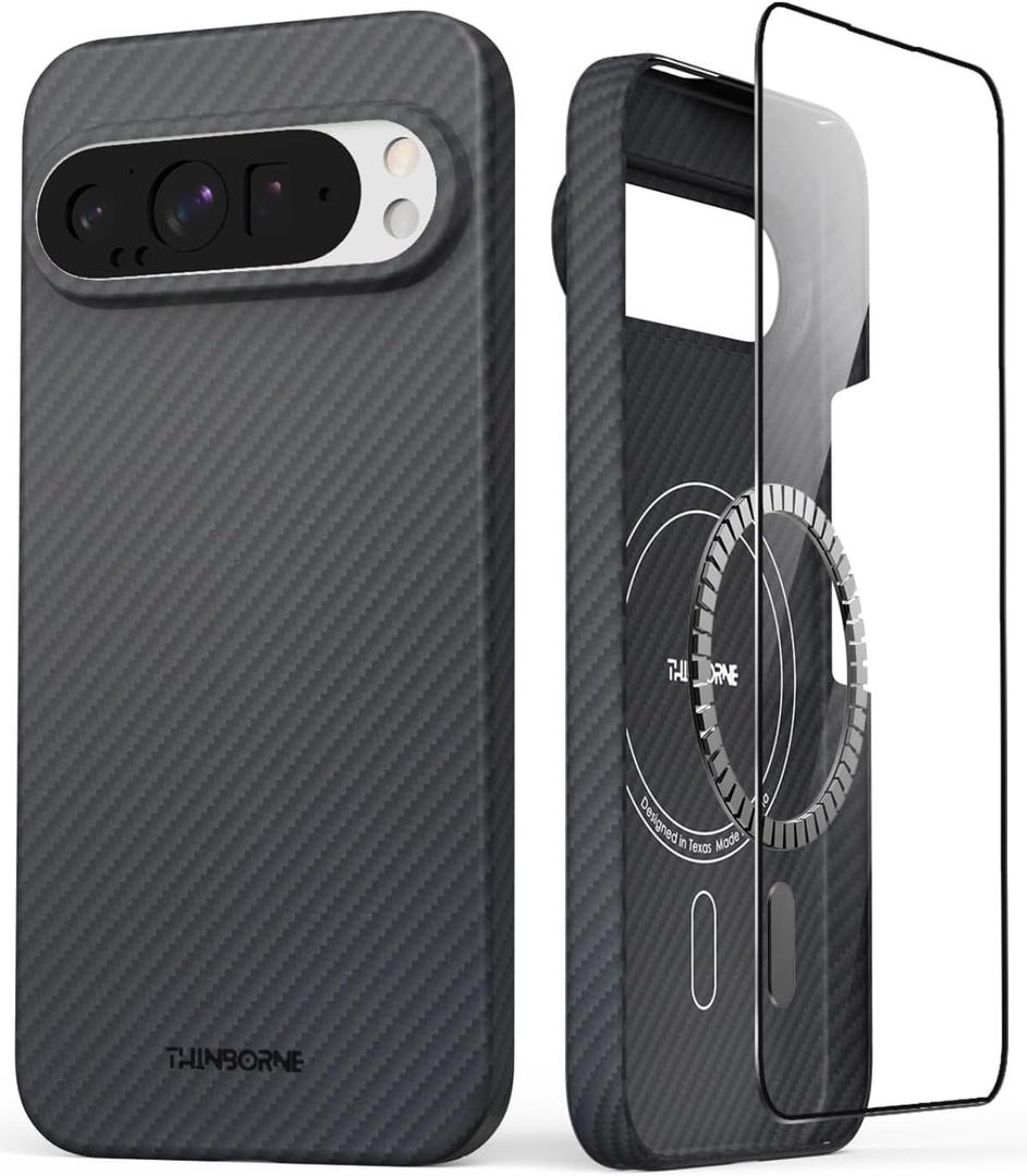 Thinborne Google Pixel 9 Pro XL Case, [600D Aramid Fiber] [Magnetic] [Ultra Thin] [Minimalist Style] [Carbon Fiber] - Black