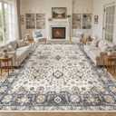 UESRUGS 12x18 Area Rug for Living Room, Washable Vintage Pattern, Non-Slip Stain Resistant Soft Durable Floor Rug for Bedroom & Dining Room - (Blue & Beige)