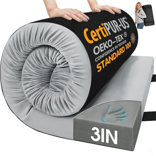 CYMULA Memory Foam Camping Mattress Pad,3in Sleeping Pad for Camping, Non-Slip Bottom Floor Cot Car Mattress Bed Portable Roll up Mattress Pad Mat for Travel Truck Guest Bed Tent (Queen 80 * 60 * 3)