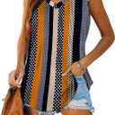 XIEERDUO Tank Tops for Women 2024 Fashion Loose Basic Sleeveless Flowy Floral Shirts M, 01-khaki Stripe