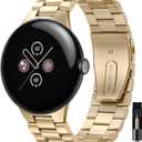 Miimal Stainless Steel Bands Compatible for Google Pixel Watch 4/ 3 45mm Strap, Lightweight, Men Women Durable Adjustable Wristband Replacement Metal Band for Google Pixel Watch 3/ 3 Lte 45mm (Gold）