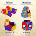 Playz 5pc Kids' Play Tents & Tunnels - Ball Pit for Toddlers, Basketball Hoop, Crawling Tubes, Pop-Up Playhouses, Baby Obstacle Course for Indoor or Outdoor Use, 5pc Tents and Tunnels
