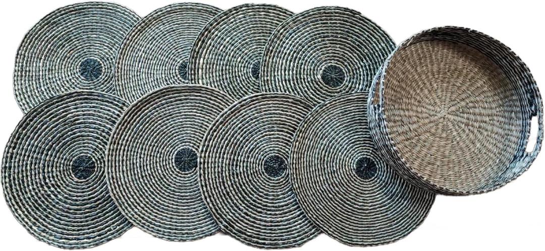 The Wicker Store 8 Pieces Natural Seagrass Placemat with Placemat Holder, Made in Vietnam