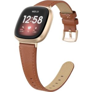 EDIMENS Leather Bands Compatible for Fitbit Versa 3 / Fitbit Versa 4 / Fitbit Sense for Women Men, Genuine Leather Bands Replacement Wristbands Straps Compatible with Versa 3 / Versa 4 / Sense (Small 5.7"-7.8", Brown)