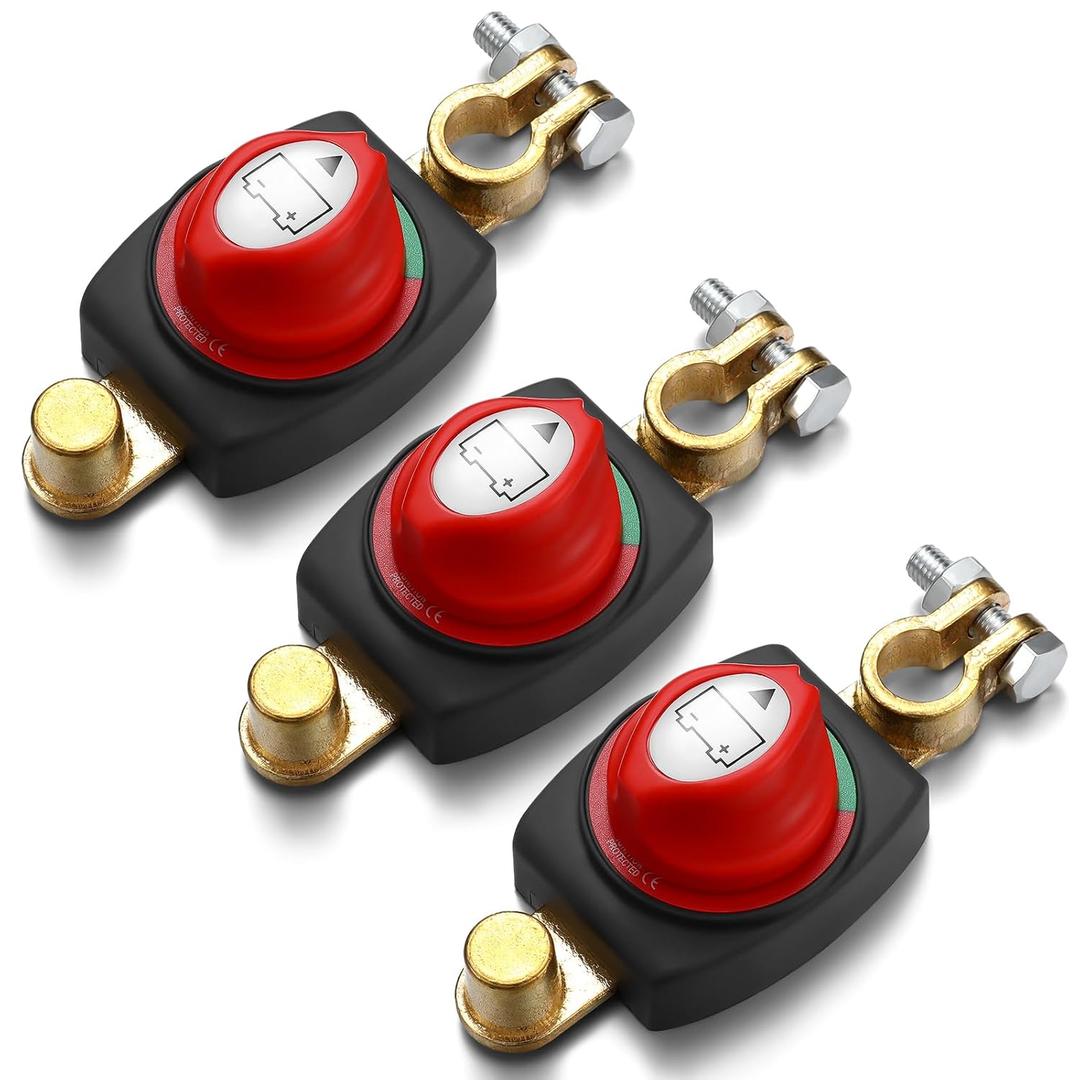 Relaxweex 3 Pcs Battery Disconnect Switch Top Post On/Off 12-48v Battery Cut Off Switch Master Heavy-Duty for RV Car Boat (On-off-275a-top Post)