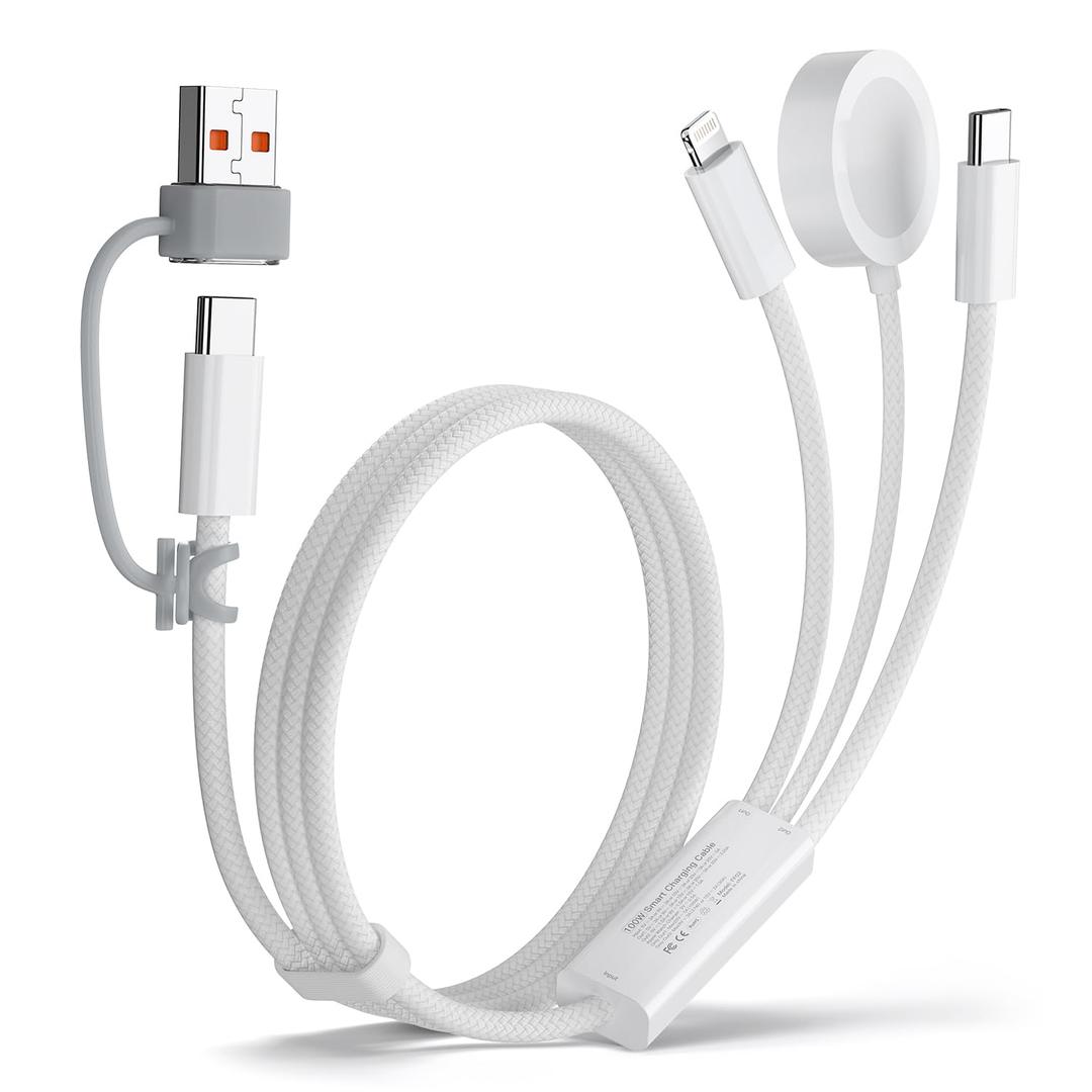 Travel Essentials for Apple Watch Charger,100W 3 in 1 Charger Cable with USB C, Lightning, iWatch Charger for iPhone, MacBook, iPad, Samsung, Google Pixel, iWatch Ultra 1-10 [Apple MFI Certified]