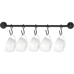 Mkono Mug Holder Wall Mounted Coffee Cup Rack Hanger Modern Metal with 5 Mug Hooks Rustic Utensil Tea Cups Storage Organizer for Kitchen Dining Room Coffee Bar,Black (Medium)
