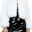 Women's Faux Fur Coat Winter Warm Cropped Jacket, Elegant Formal Jacket Women Luxury Fluffy Faux Fur Winter Coat Small