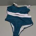 Women's High Waisted Bikini Sets Sporty Crop Top Color Block Swimwear Bandeau Scoop Neck Vintage Two Piece Bathing Suits (Large, Turquoise)