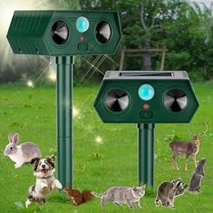 Ultrasonic Animal Repellent Outdoor Cat Repellent Devices Solar Animal Repeller Motion Activated Deterrent to Scare Deer Squirrel Rabbit Raccoon Skunk for Yard Lawn Outdoor